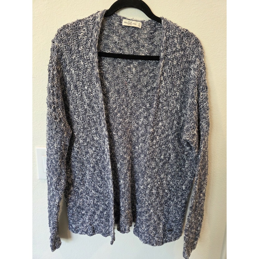 Abercrombie Fitch Duster Open Front Cardigan Sz M Marled Blue White Y2k Cottage